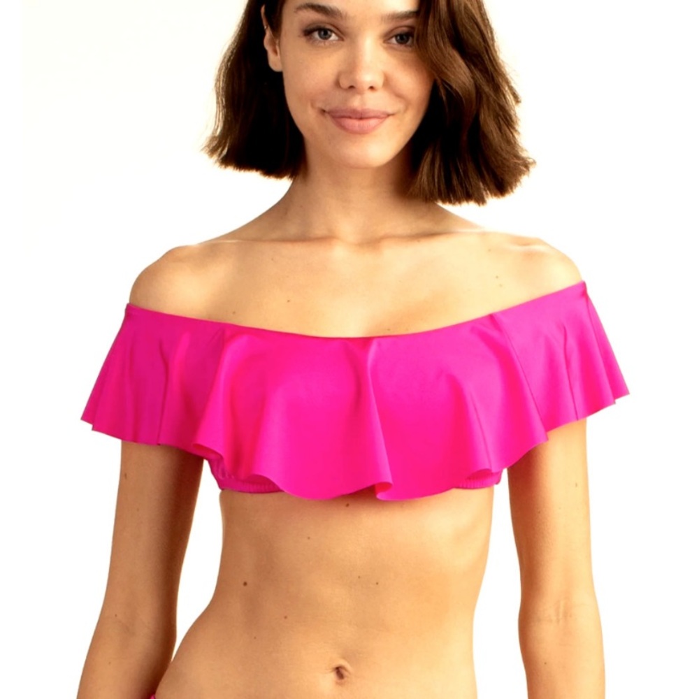 Trina Turk Monaco Solids off the shoulder ruffle bandeau swimsuit top size 8